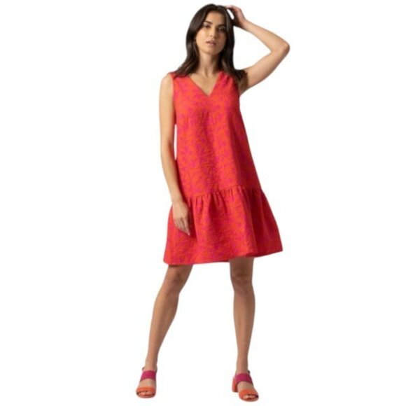 Saint & Sofia Victoria Festival Jacquard Shift Dress, Size 2, Red & Pink, Ruffle - Picture 1 of 11